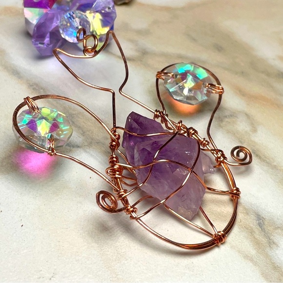 Artisan Other - Amethyst Cat Angel Suncatcher Ornament With Lots Of Refractive Crystals